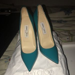 JIMMY CHOO TURQUOISE PATENT LEATHER STILETTOS